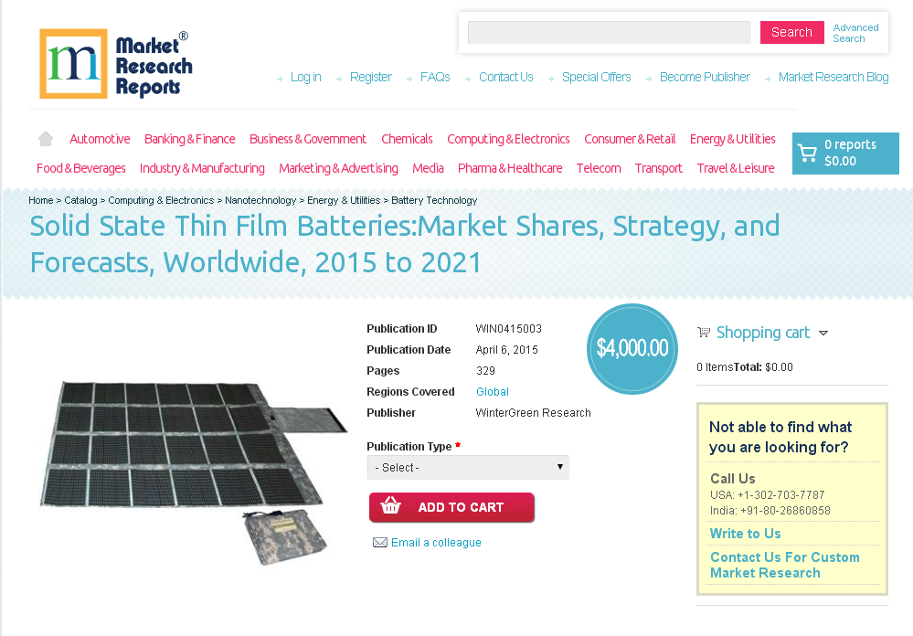 Solid State Thin Film Batteries: Market Shares, Strategy'