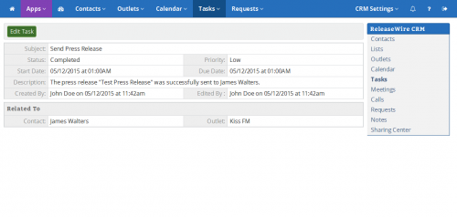 ReleaseWire CRM - Task Tracking