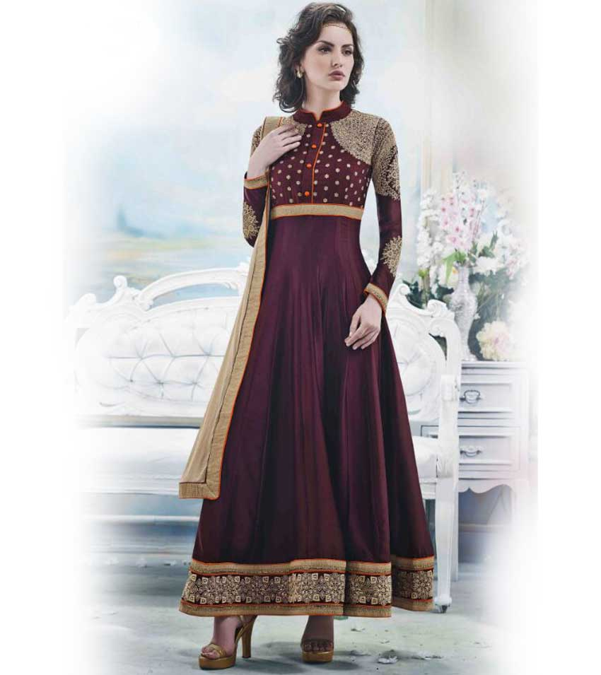 Stylish Floor Length Wine Anarkali Suit'