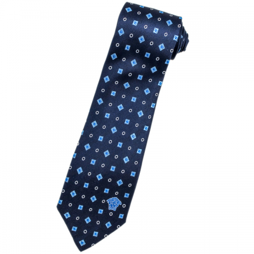 navy blue and light blue patterned 100% Italian Silk Neck Ti'