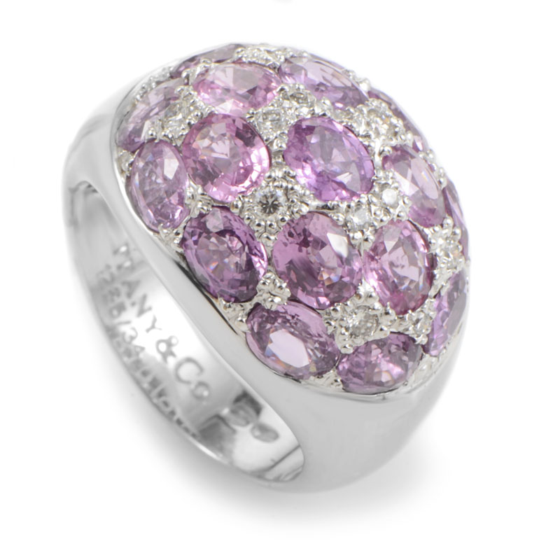 18K White Gold Pink Tourmaline &amp; Diamond Dome Ring b
