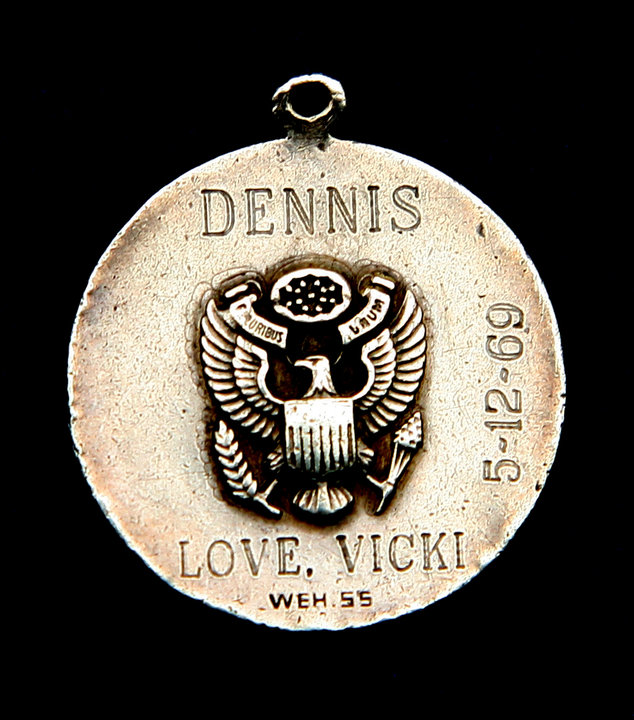 Back of Medal DENNIS  LOVE VICKI 5-12-69'