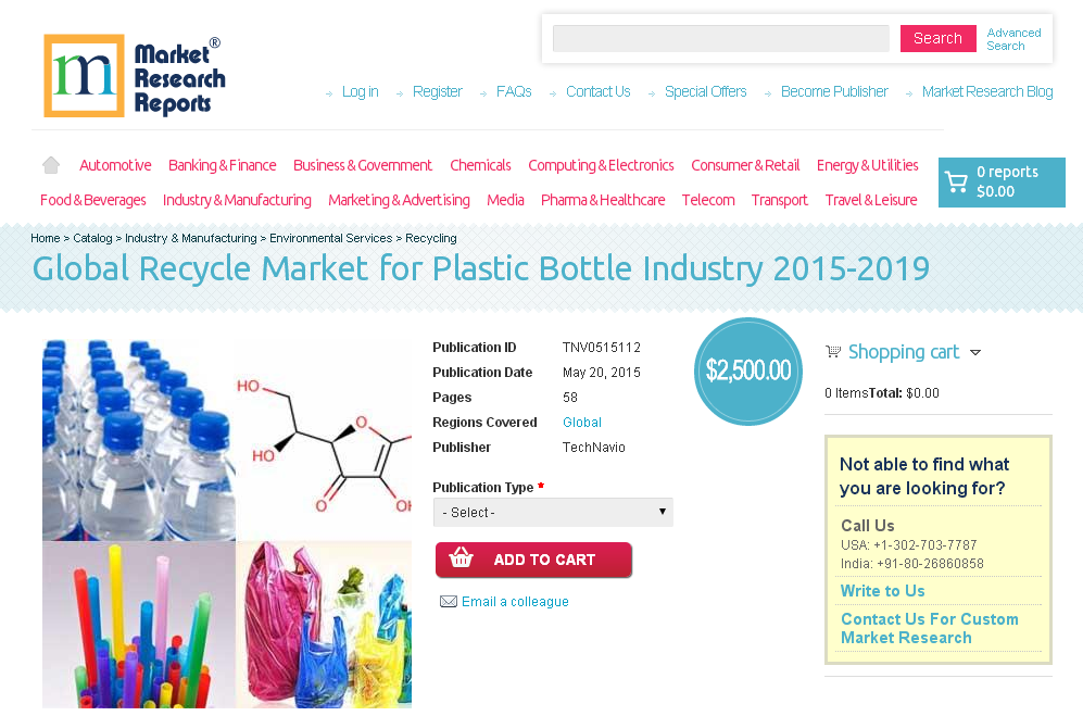 Global Recycle Market for Plastic Bottle Industry 2015-2019