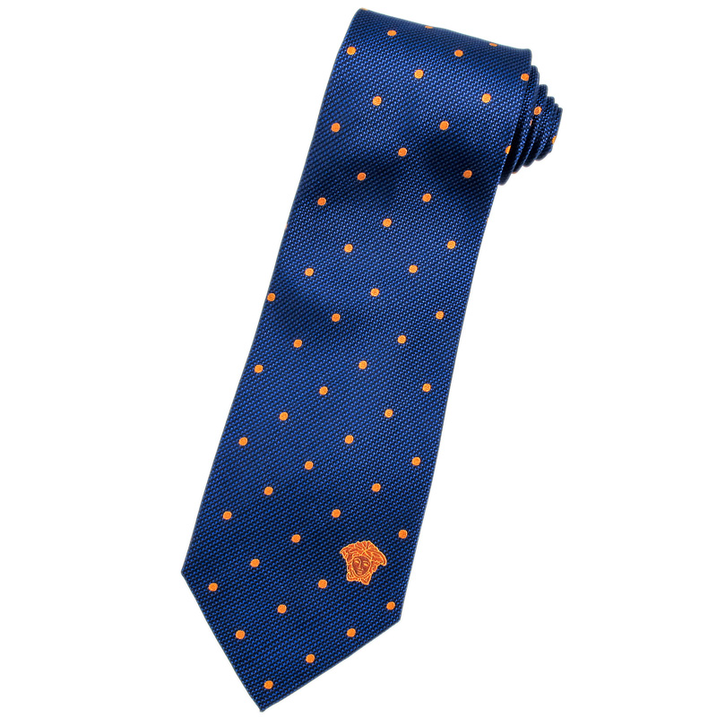 blue and orange polka dot 100% Italian Silk Neck Tie by Vers
