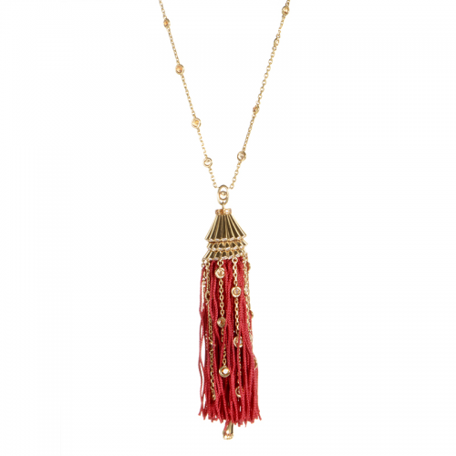 18K Yellow Gold Gemstone Red Fringe Secret Pendant Necklace'