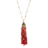 18K Yellow Gold Gemstone Red Fringe Secret Pendant Necklace