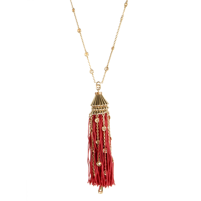 18K Yellow Gold Gemstone Red Fringe Secret Pendant Necklace'