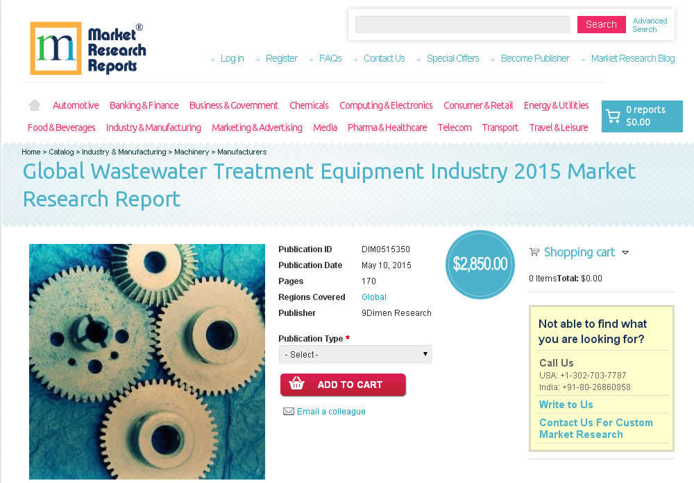 Global Wastewater Treatment Equipment Industry 2015'