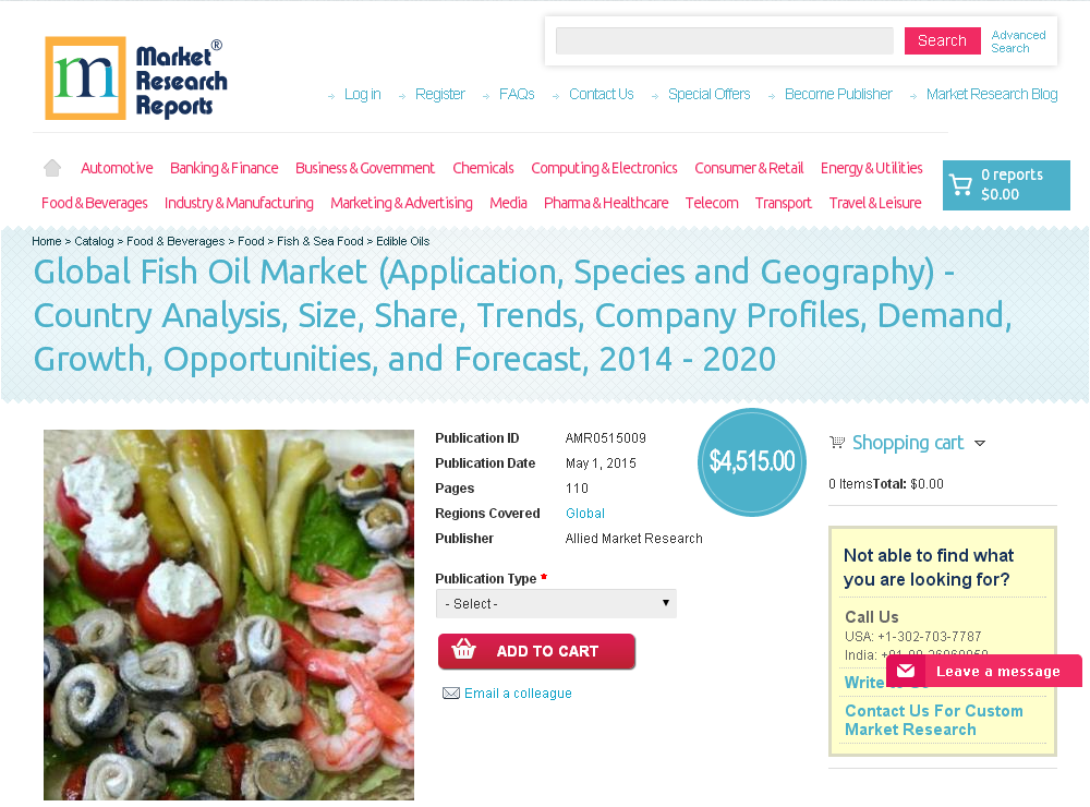 Global Fish Oil Market (Application, Species and Geography)'