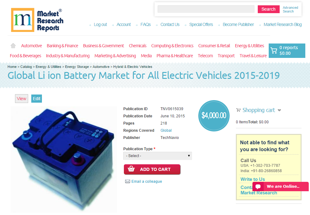 Global Li-ion Battery Market for All Electric Vehicles 2015