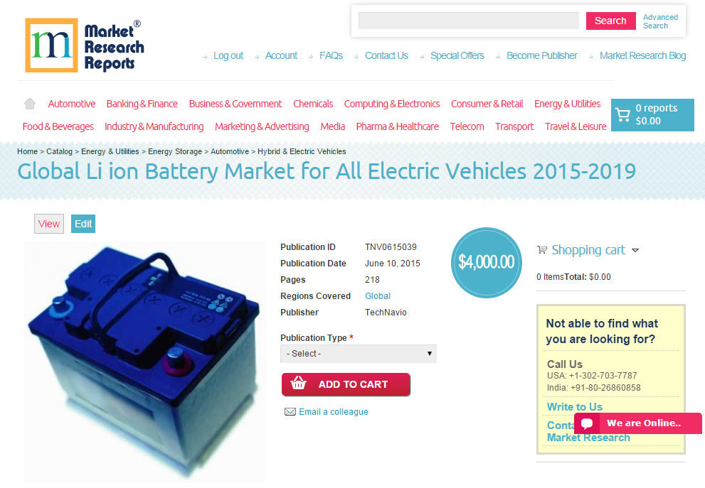 Global Li-ion Battery Market for All Electric Vehicles 2015'