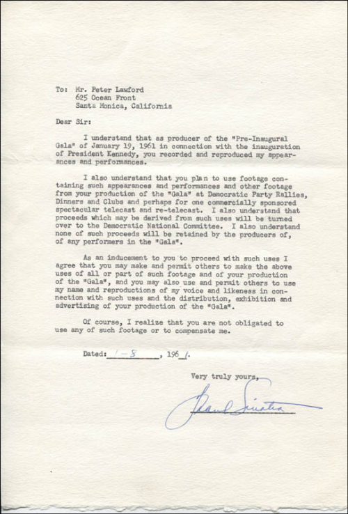 Frank Sinatra - Typed Document Signed 01/08/1961'