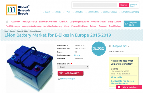 Li-ion Battery Market for E-Bikes in Europe 2015-2019'