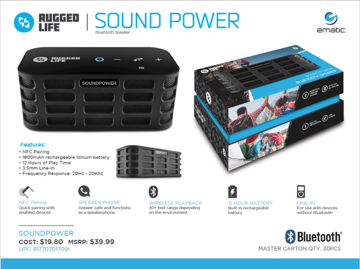 Ematic Rugged Life Sound Power Bluetooth Speaker