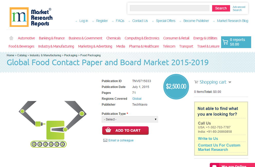 Global Food Contact Paper and Board Market 2015-2019