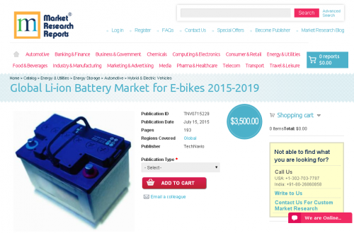 Global Li-ion Battery Market for E-bikes 2015-2019'