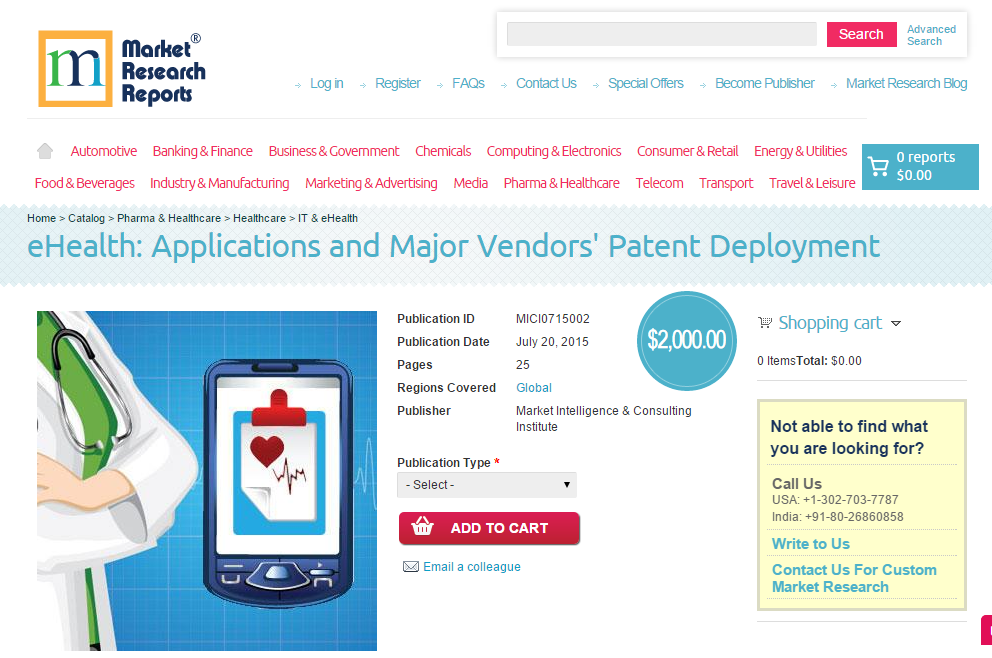 eHealth: Applications and Major Vendors' Patent Deploym'