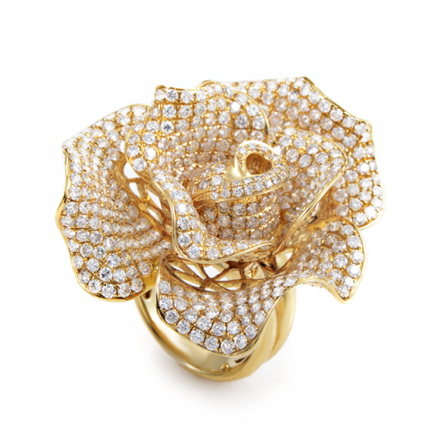 18K Yellow Gold Diamond Pave Rose Ring for $9,969'