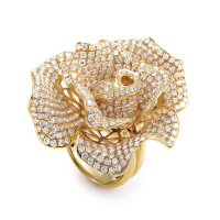 18K Yellow Gold Diamond Pave Rose Ring for $9,969