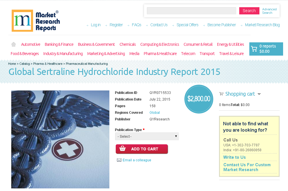 Global Sertraline Hydrochloride Industry Report 2015'