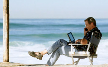 working on the beach