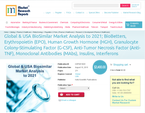 Global &amp;amp; USA BioSimilar Market Analysis to 2021'