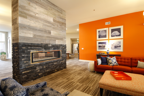 Two-way fireplace at Century Oaks Assisted Living'