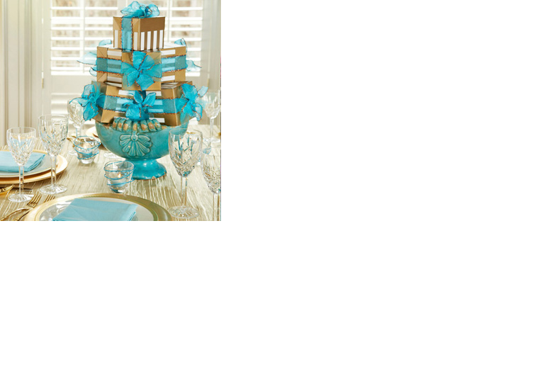 Aqua Blue and Gold Centerpiece'