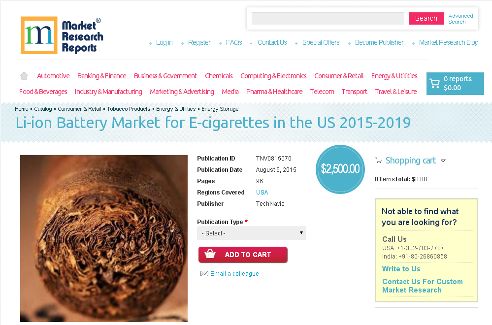 Li-ion Battery Market for E-cigarettes in the US 2015-2019