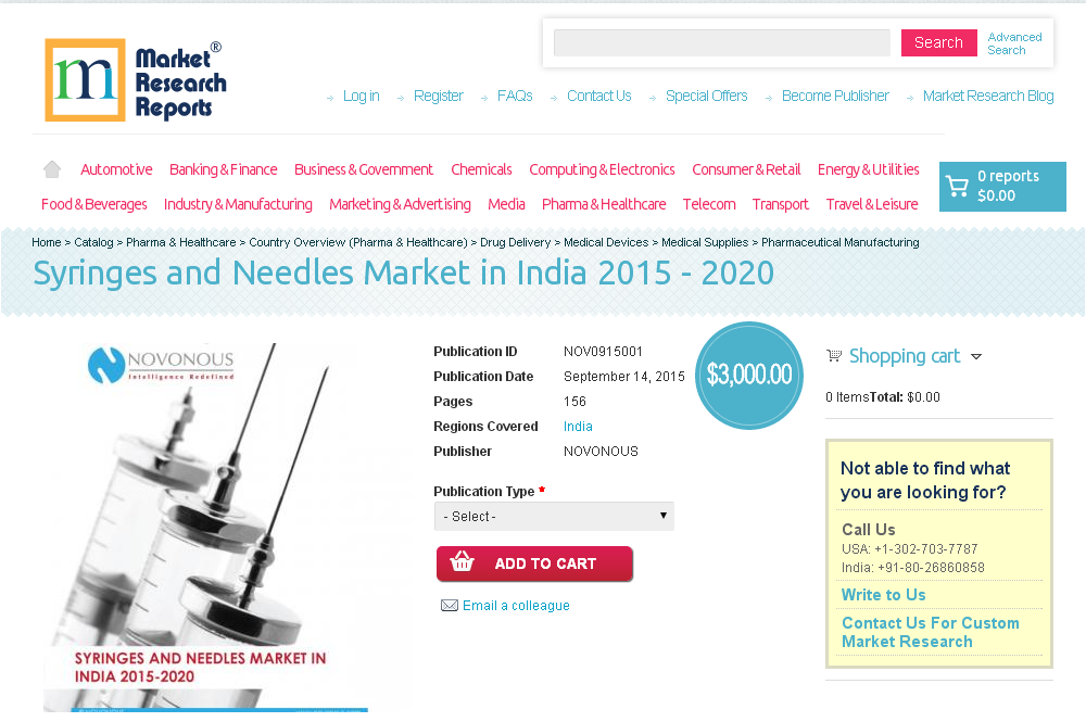 Syringes and Needles Market in India 2015 - 2020