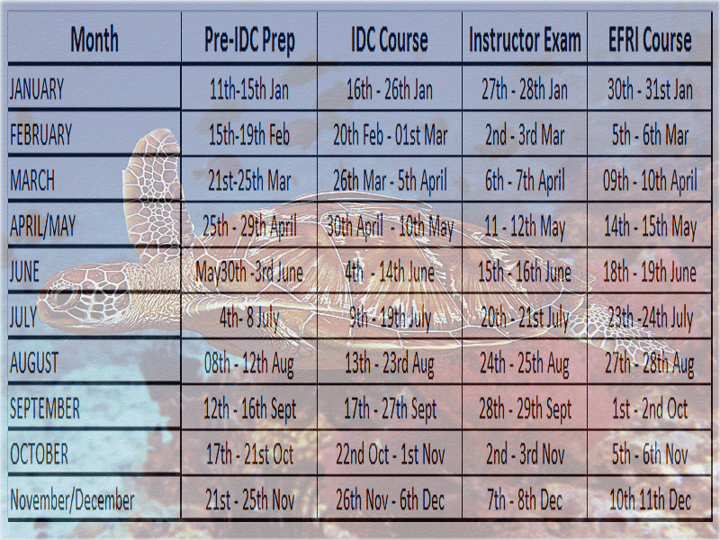 PADI IDC Indonesia Schedule'