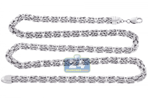 Italian Sterling Silver Solid Byzantine Mens Chain 7 mm'