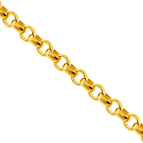 14K Yellow Gold Round Cable Puff Link Mens Chain 5.8 mm