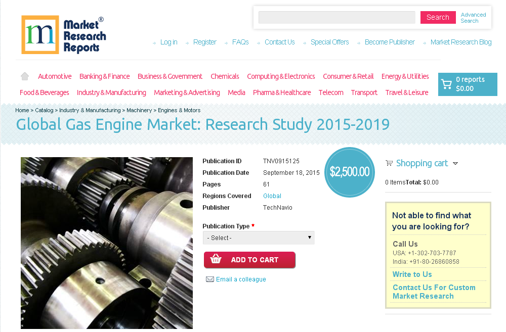 Global Gas Engine Market: Research Study 2015-2019'
