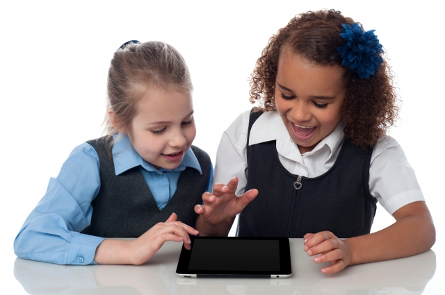 School girls with tablet