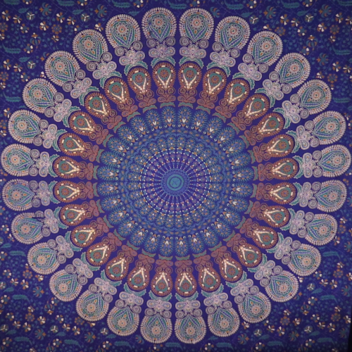 Kanti Design Blue Peacok Mandala Tapestry'