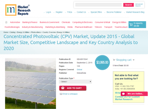Concentrated Photovoltaic (CPV) Market, Update 2015'
