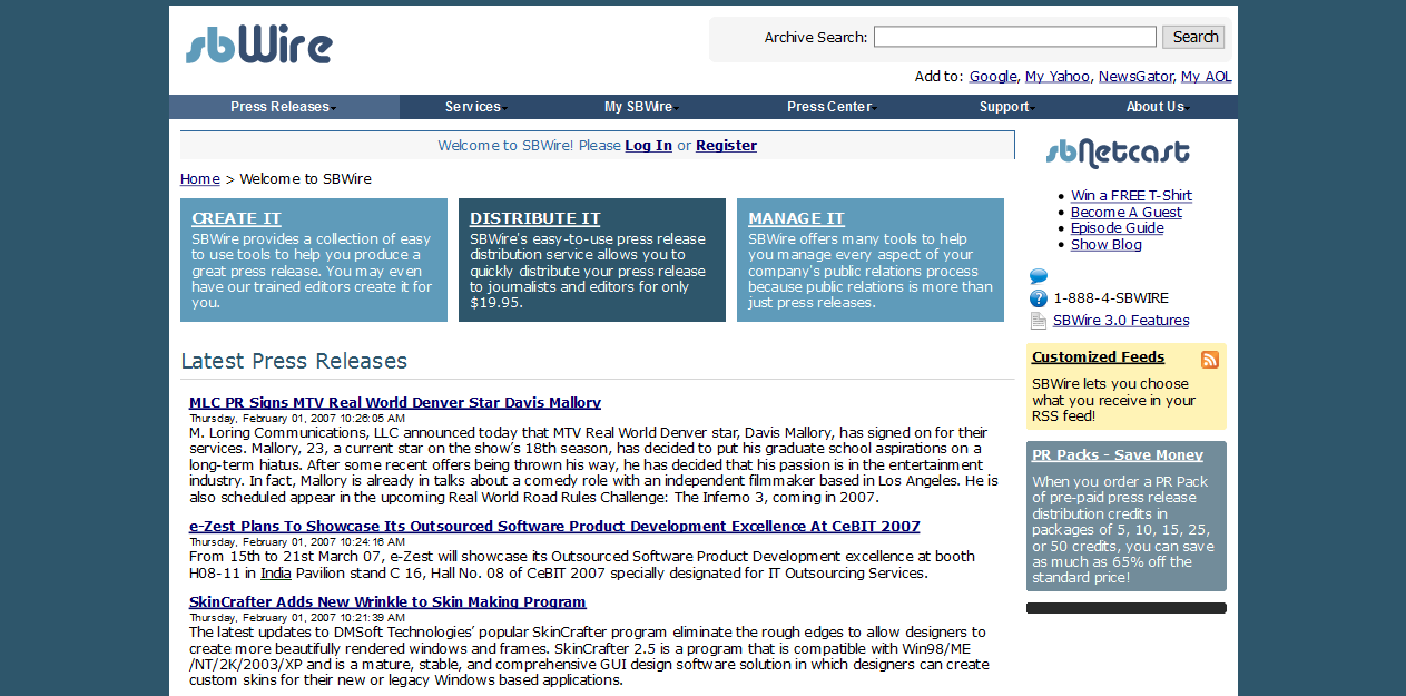 SBWire/ReleaseWire in 2007