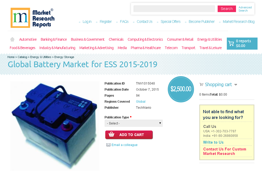 Global Battery Market for ESS 2015-2019'