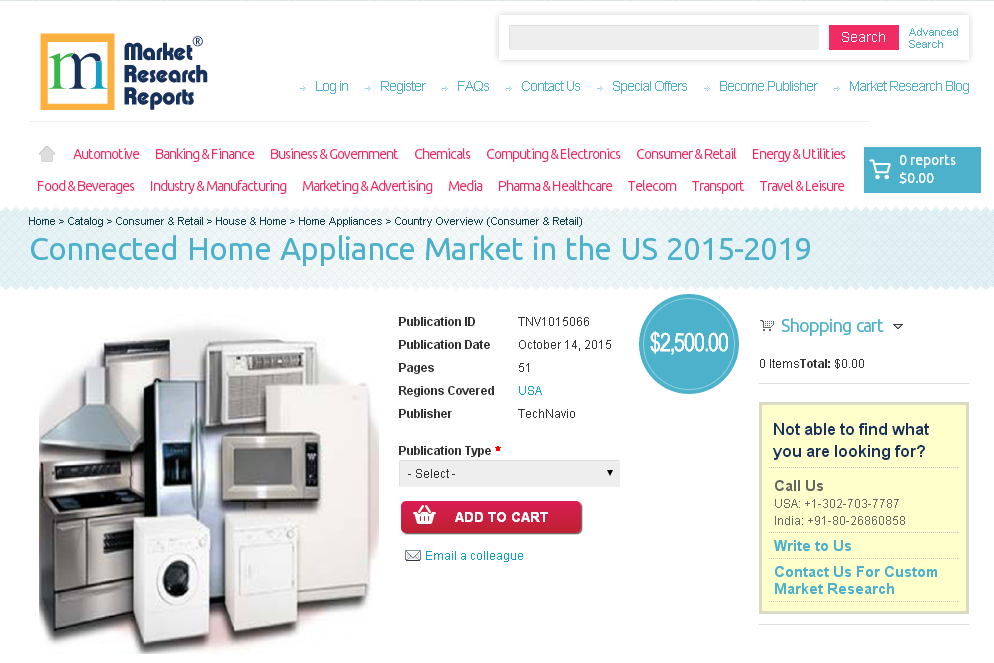 Connected Home Appliance Market in the US 2015-2019'