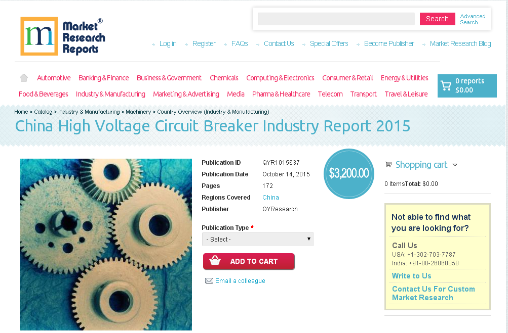 China High Voltage Circuit Breaker Industry Report 2015'