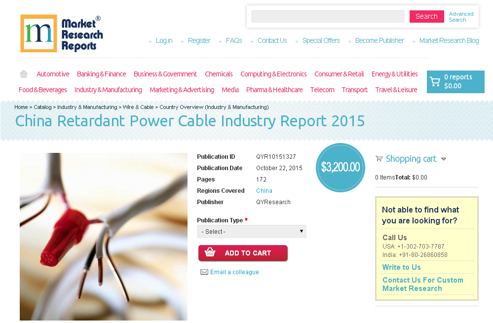 China Retardant Power Cable Industry Report 2015'