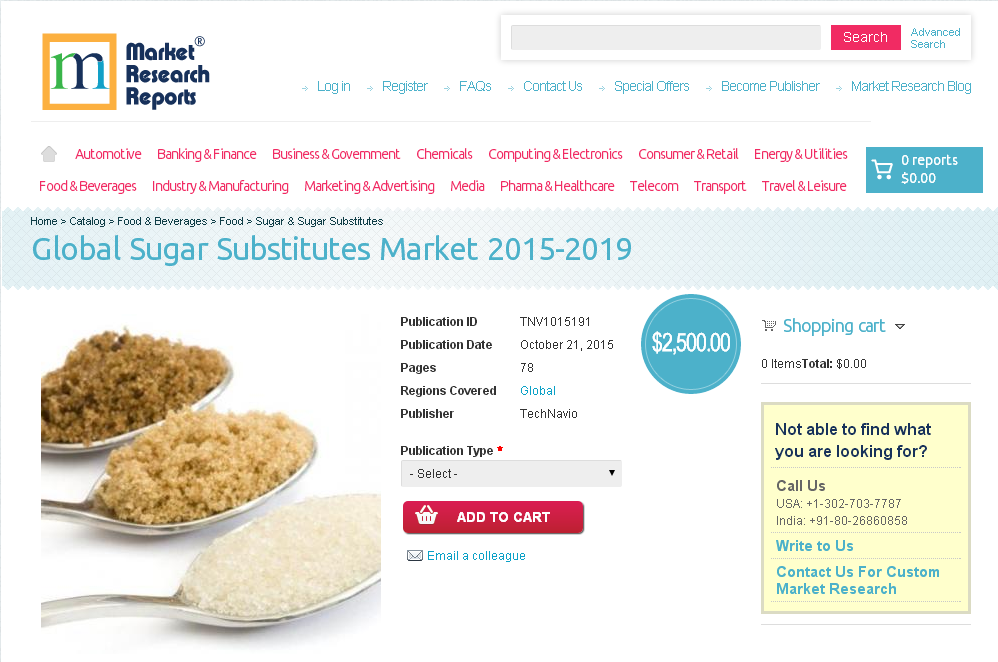 Global Sugar Substitutes Market 2015-2019'