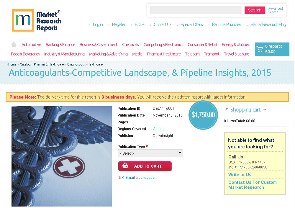 Anticoagulants-Competitive Landscape, &amp; Pipeline Ins