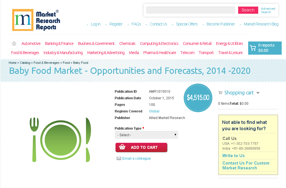Baby Food Market - Opportunities and Forecasts, 2014 -2020