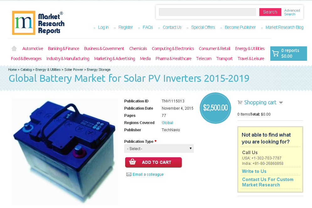 Global Battery Market for Solar PV Inverters 2015-2019