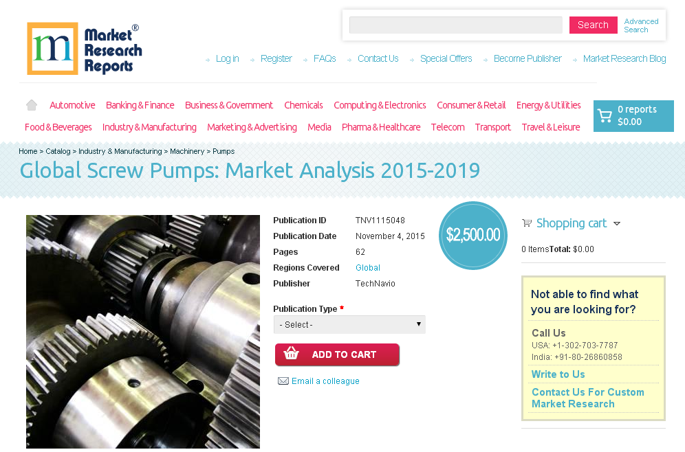 Global Screw Pumps: Market Analysis 2015-2019'