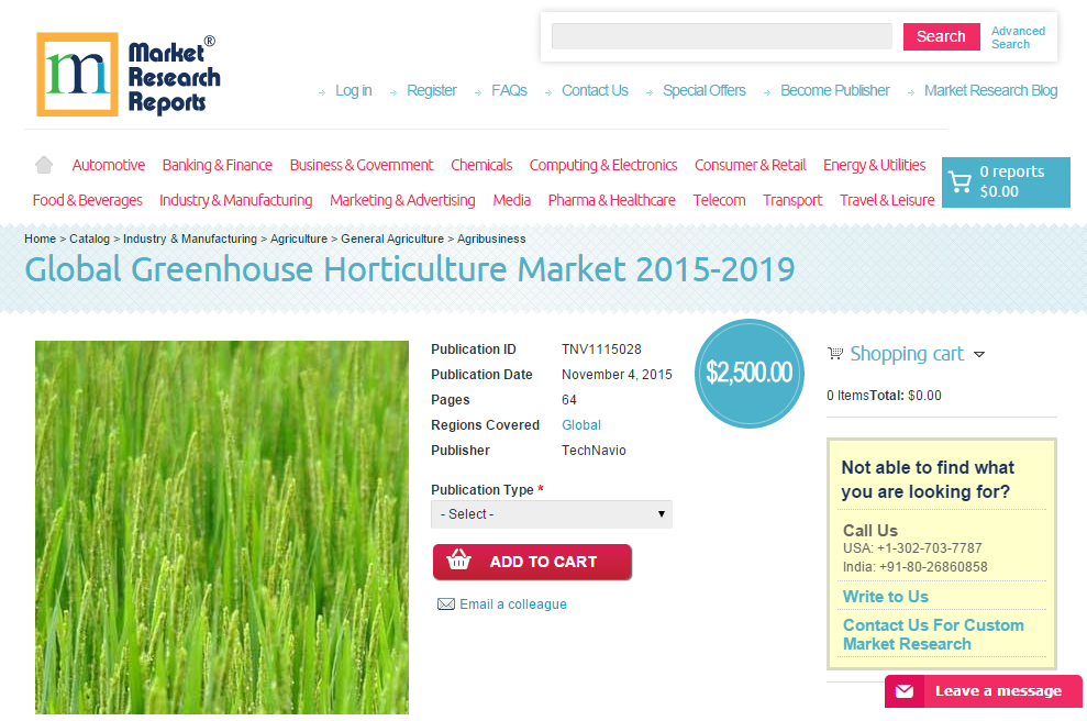 Global Greenhouse Horticulture Market 2015-2019