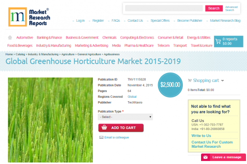 Global Greenhouse Horticulture Market 2015-2019'