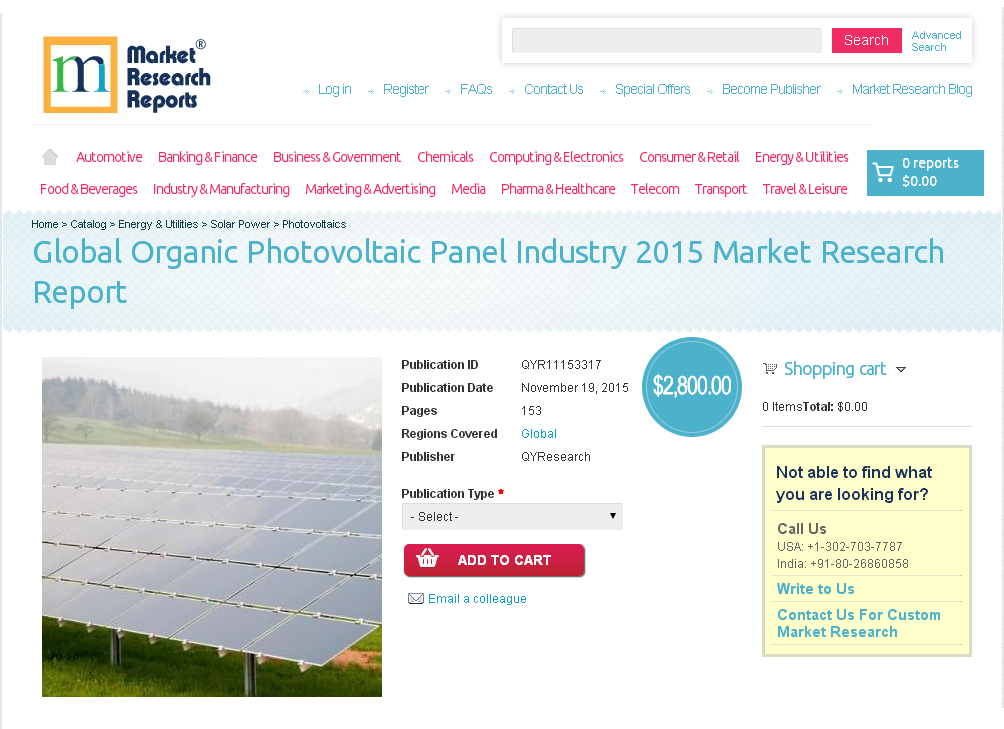 Global Organic Photovoltaic Panel Industry 2015'